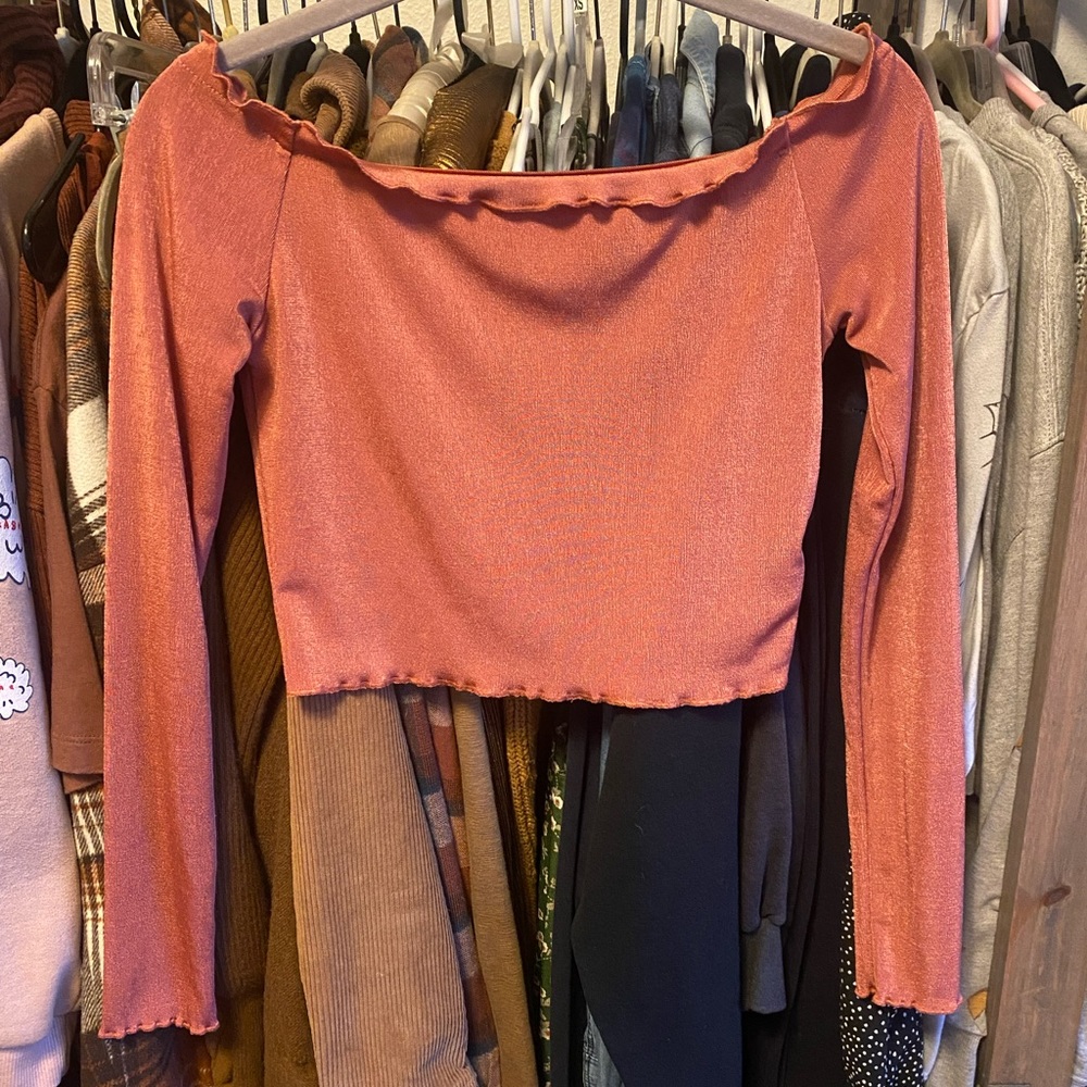 Shimmery Pink Off Shoulder Top